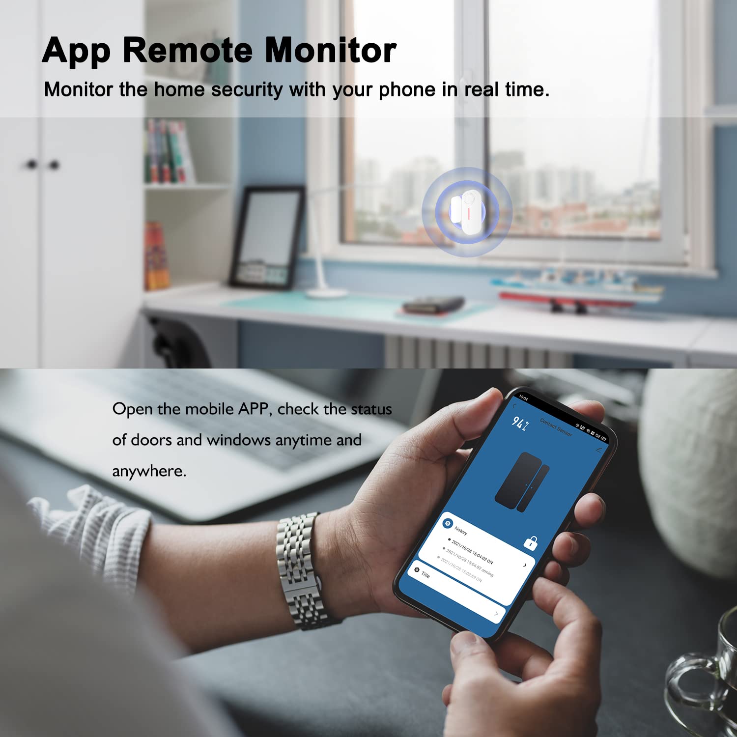 Capteur de Porte Intelligent, Alarme de capteur de fenêtre de Porte sans Fil, capteur de Contact WiFi Compatible avec Alexa/Google Home, Notification d’Application, Volume réglable, minuterie. 2 Pack