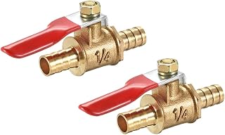 uxcell Ball Valve Shut-Off Valve, 8mm Hose Barb to 8mm Hose Barb, Hose Pipe Tube Fittings, 180 Degree Operation Handle, Brass Valve, Pack of 2