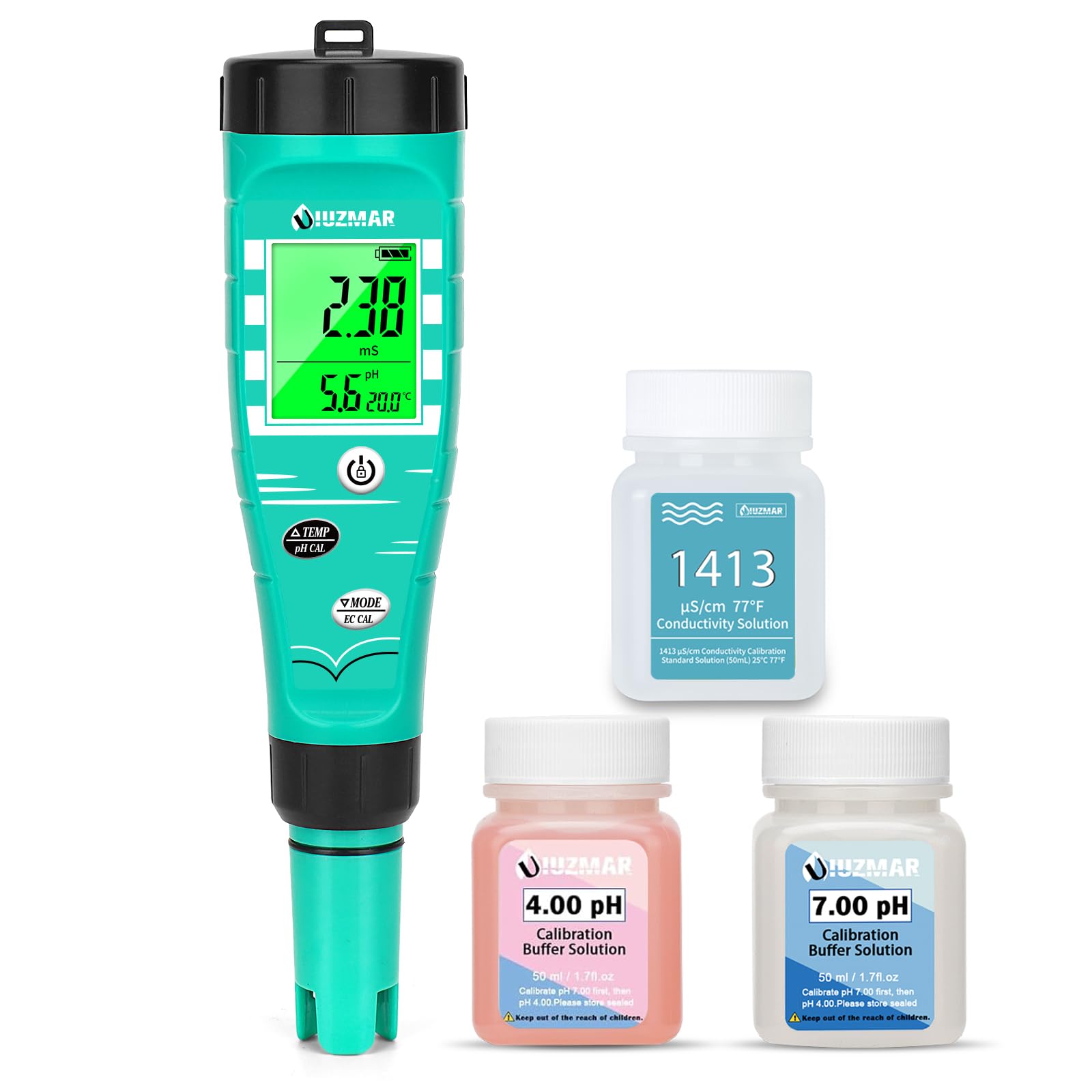 Medidor de pH EC Hidroponia UIUZMAR, Medidor de pH de Agua Digital, Medidor de pH y TDS para Cultivo Hidroponia, Medición Simultánea de pH, EC y TDS para Aeroponía, Acuarios, Estanques y Peceras