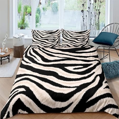 Zebra Print Duvet Cover Queen Size 3 Pieces Comforter Cover With Zipper Closure - 1 Duvet Cover With 2 Pillow Sham - Soft Brushed Microfiber, (90X90, 20X26 Inches) #TOP2