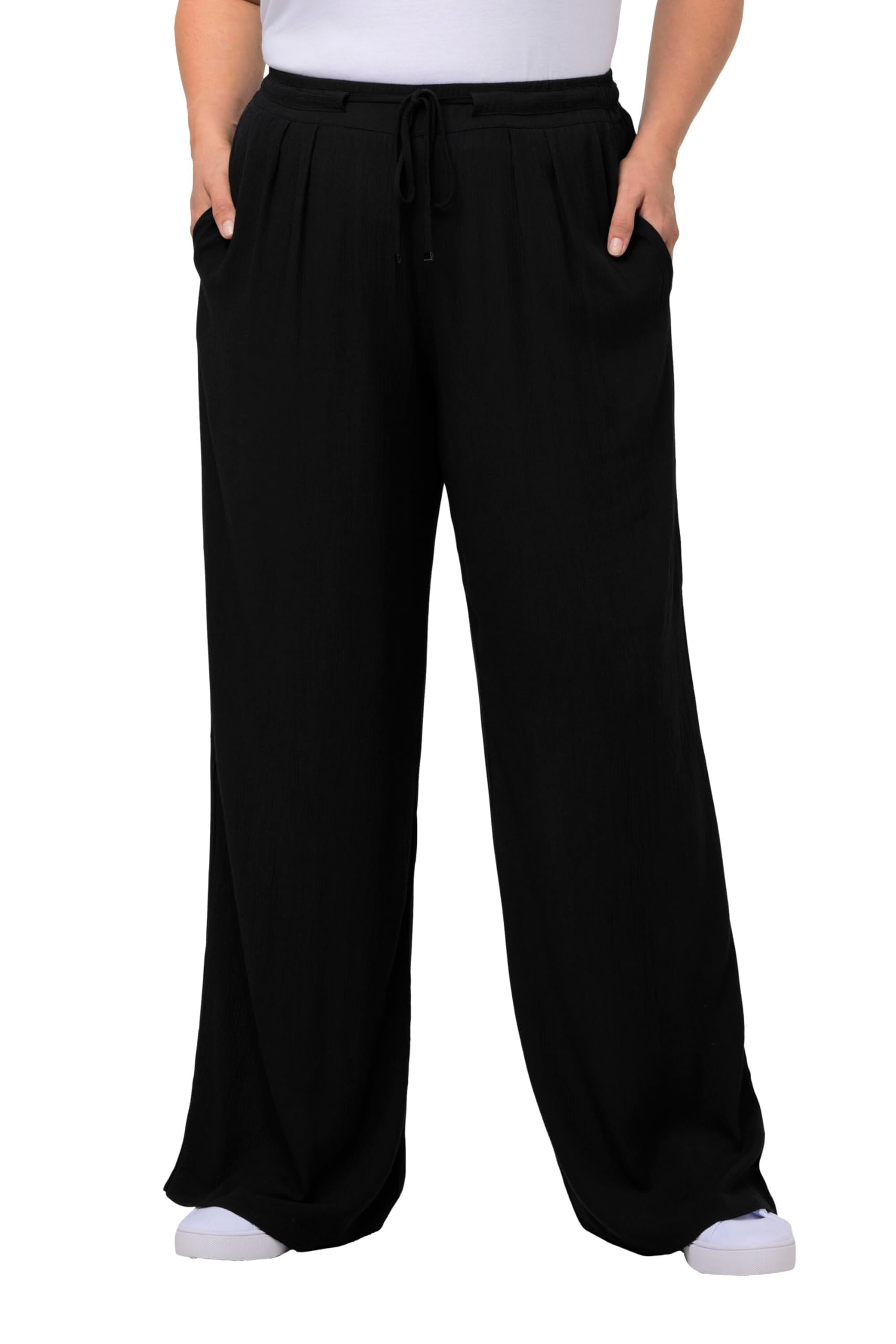 Ulla Popken Womenswear Plus Size Curvy Oversize Wide Leg Crepe Pants Black 46+ 709944 10-46+