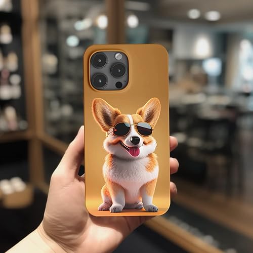 Miniatura 4 de Lindo Corgi cachorro con gafas de sol amarillo para iPhone 14 Pro Max Descripción de la caja del teléfono, paquete completo de pintura en aerosol,