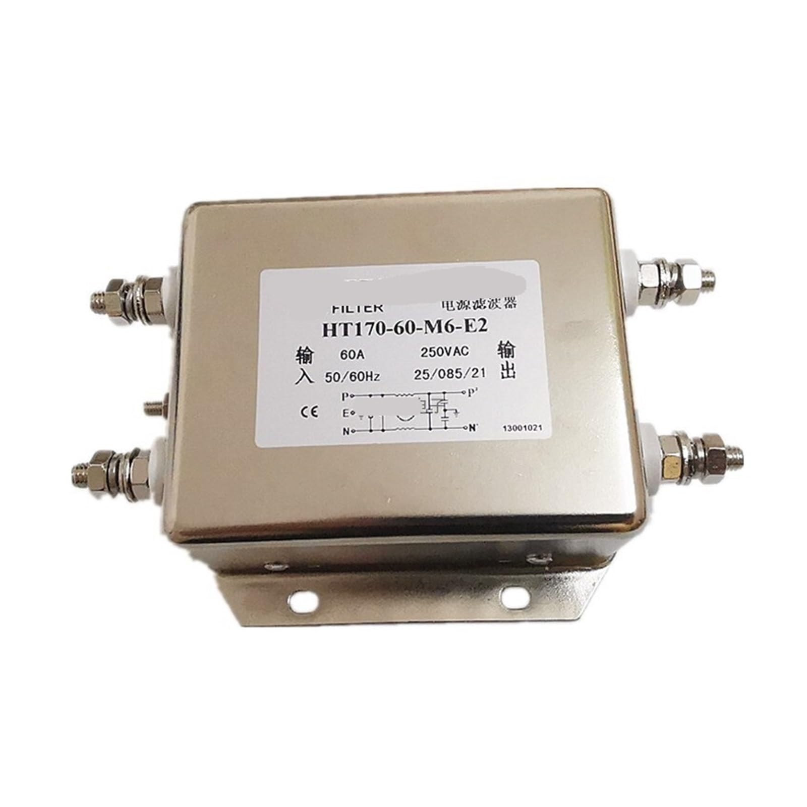 Filtre d'alimentation CA monophasé HT170-60-M6-E2 à faible perte