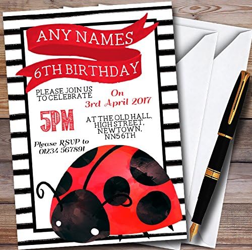 Cute Ladybird Ladybug Personalized Childrens Party Invitations