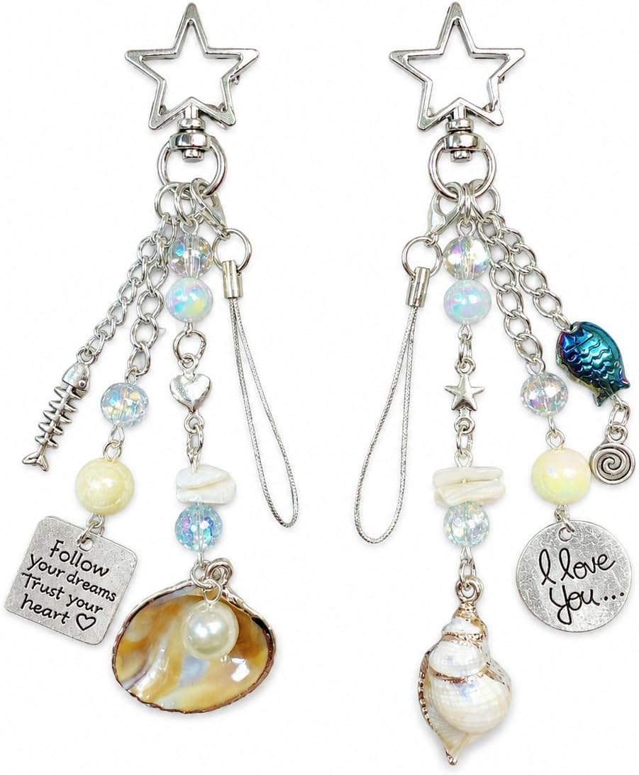 BUNNYTOO 2Pcs Phone Charm Strap Universal Hand Phone Wrist Strap Camera Lanyard Ocean Seashell Conch Cute Chain String Y2K Decor Accessories for Women Men Girls Phones Bag Keychain