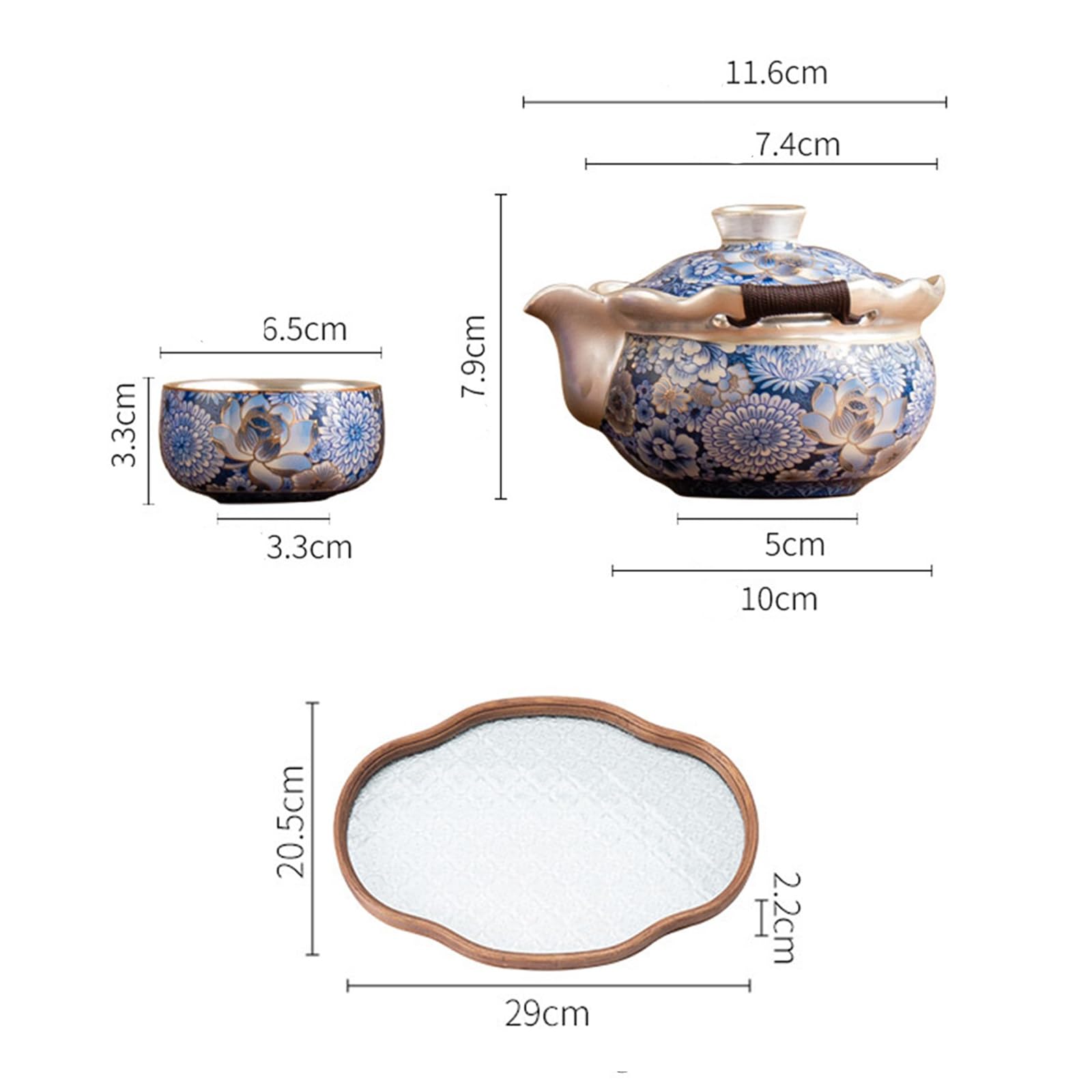 Czajnik, ceramiczny czajnik, ręczny czajnik z pokrywką, domowy zestaw do herbaty, ceramiczny zestaw do herbaty Kung Fu, do parzenia herbaty w domu, biurze i na kempingu (niebieski)