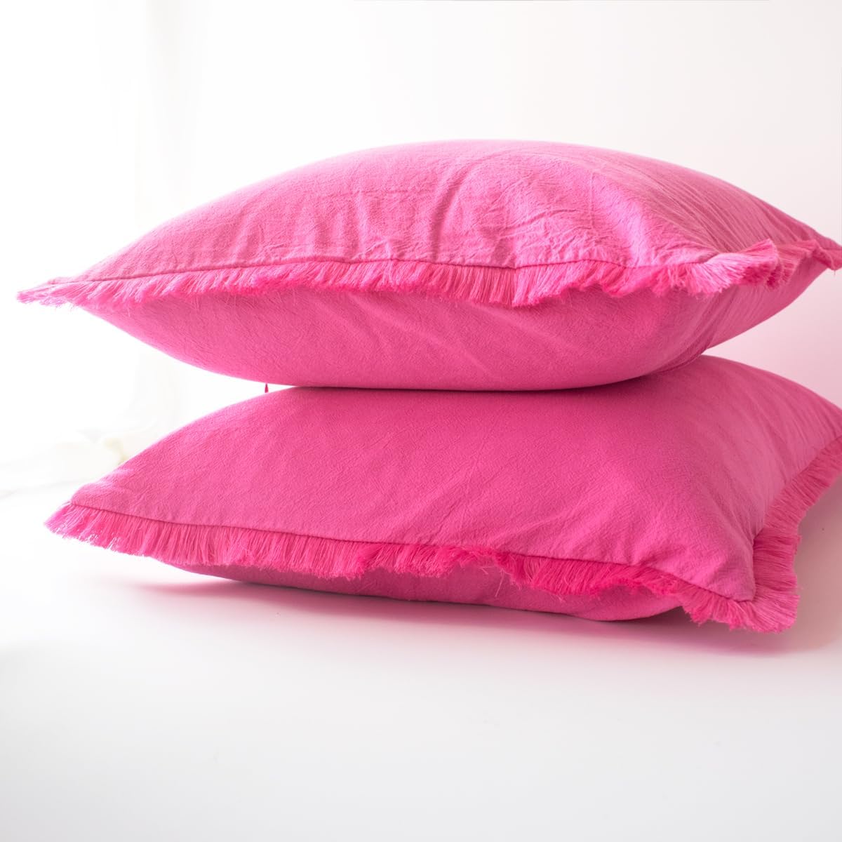HOPLEE Boho Pillow Covers Hot Pink Pillow Covers 20x20 Soft Square Cushion Cases Decorative Pink Throw Pillows Set of 2 for Sofa Bedroom Car 20 x 20 Inch Hot Pink