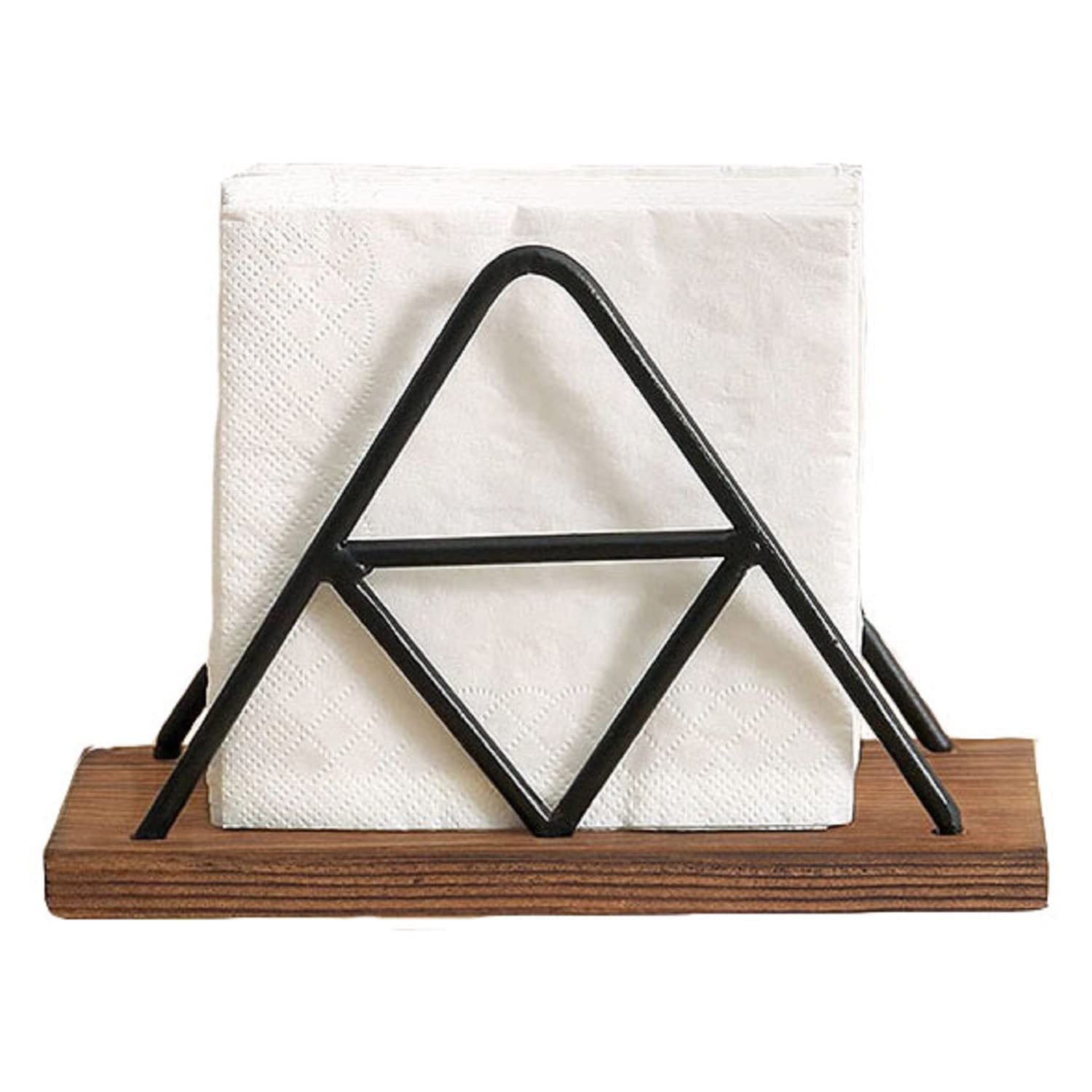 MIAO JIN Triangular black metal wooden napkin holder Tissue holder Farmhouse napkin holder kitchen dining table table decoration Cafe restaurant triangular vertical decoration