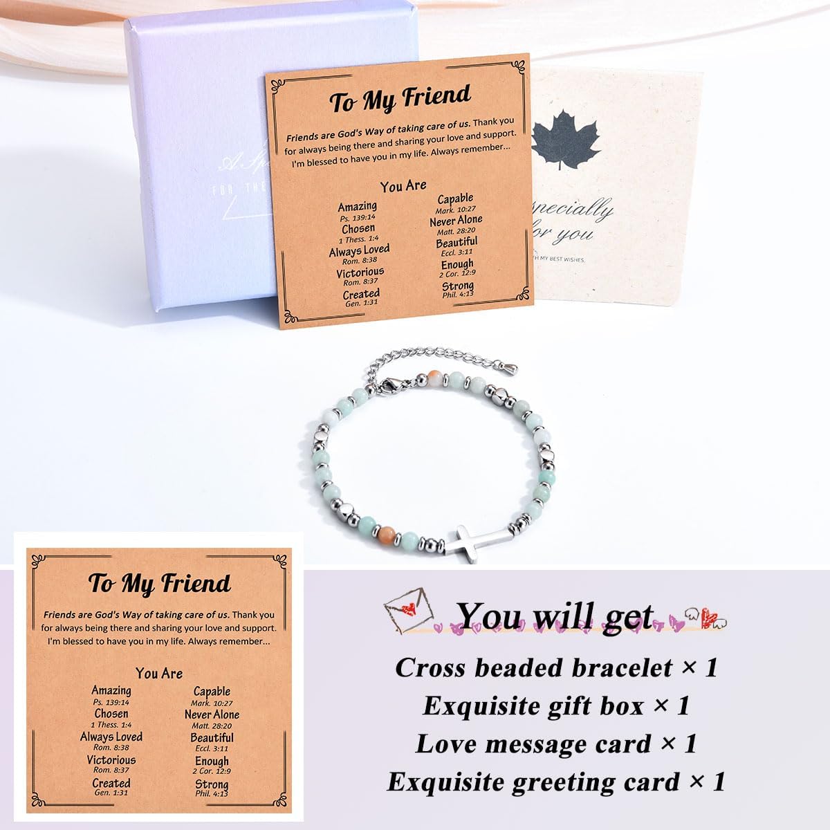 Cross Bracelet for Women Girls, Christian Gifts for Women Friends Sister in Christ Daughter Niece Granddaughter on Birthday Christmas Confirmation Baptism Easter Graduation Valentines Day - Image 5