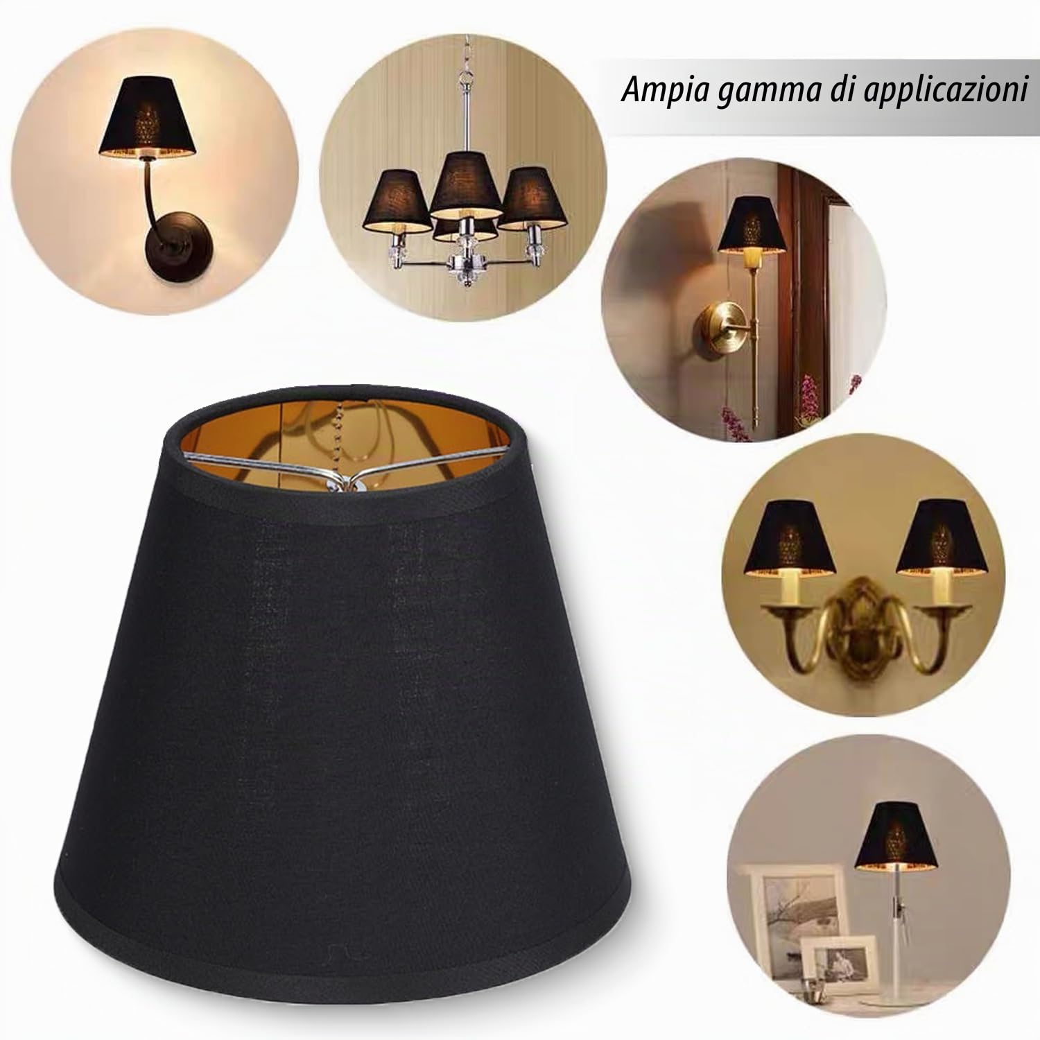 6 Pezzi E14 Paralumi in Tessuto 5,9 * 3,5 * 4,9 Pollici Clip-On Ad Alta Trasmissione Luminosa Candela Tavolo Paralume in Cristallo Lampadario per Lampadine E14 Lampade