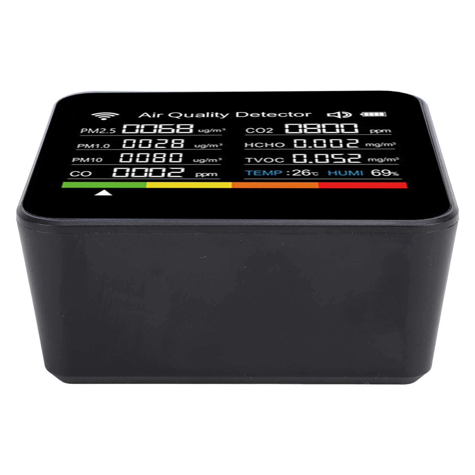 ViaGasaFamido Medidor Inteligente de Calidad del Aire, Detector Interior WiFi 14 en 1 para Monitoreo de Temperatura y Humedad HCHO PM2.5 VOC en Casa, Oficina, Viajes con Diseño ABS Portátil