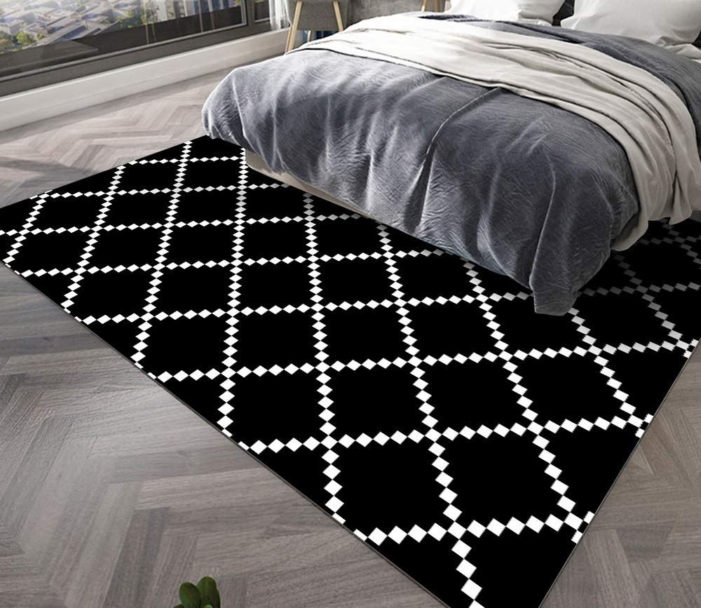 Tapis velours cristal géométrique noir et blanc 50x80cm pour chambre