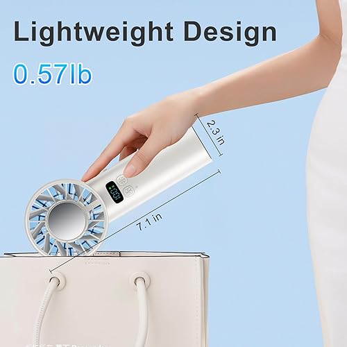 Miniatura 7 de Hurricane Ice - Ventilador de mano, batería recargable de 5200 mAh, ventilador de mano de alta velocidad 1-100 con pantalla digital, enfriamiento