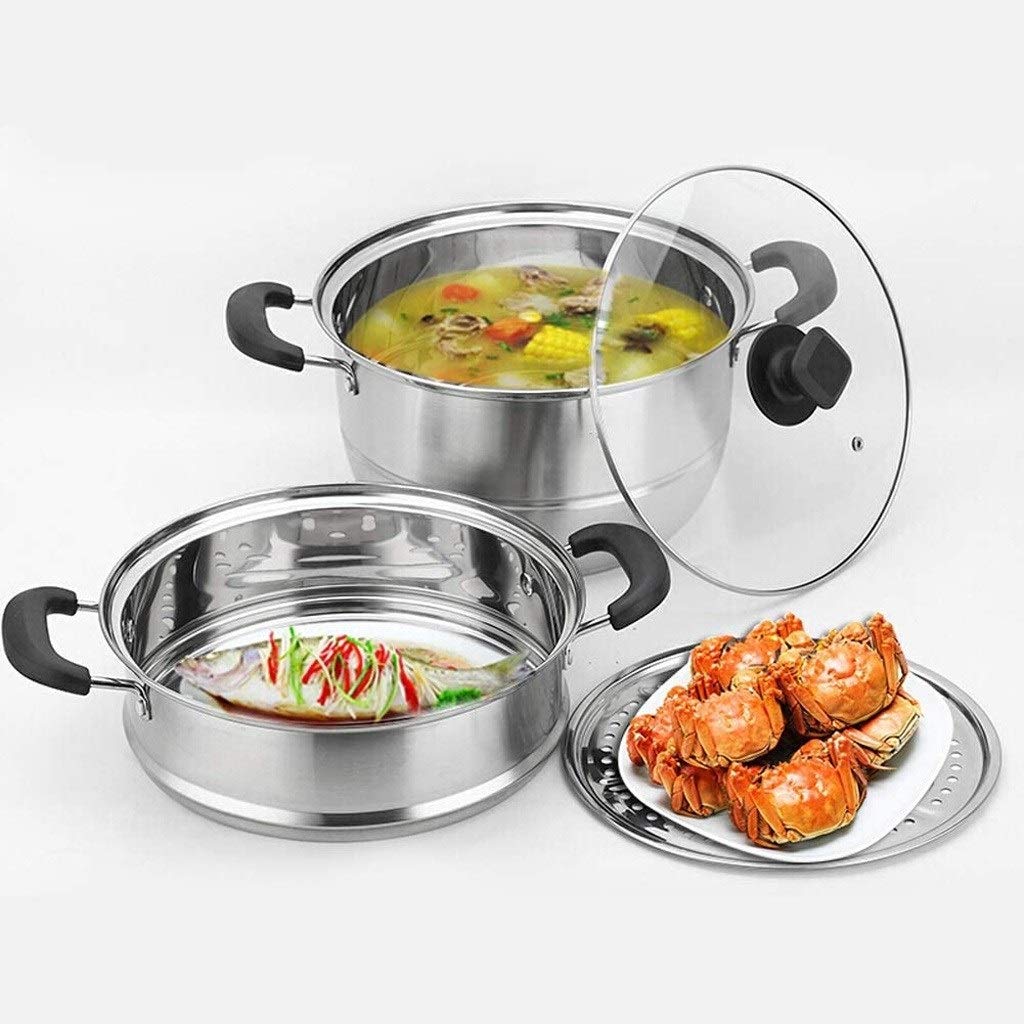2-stöckiges Dampfgartopf-Set Dampfkochgeschirr + Glasdeckel, 26 cm Durchmesser, Edelstahl-Küchenkochwerkzeug