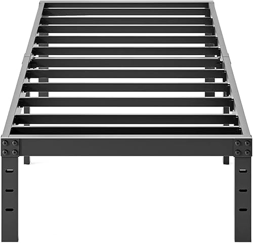COMASACH Marco de cama individual resistente, marco de cama de plataforma de metal negro de 18 pulgadas, marco de acero resistente, soporta hasta