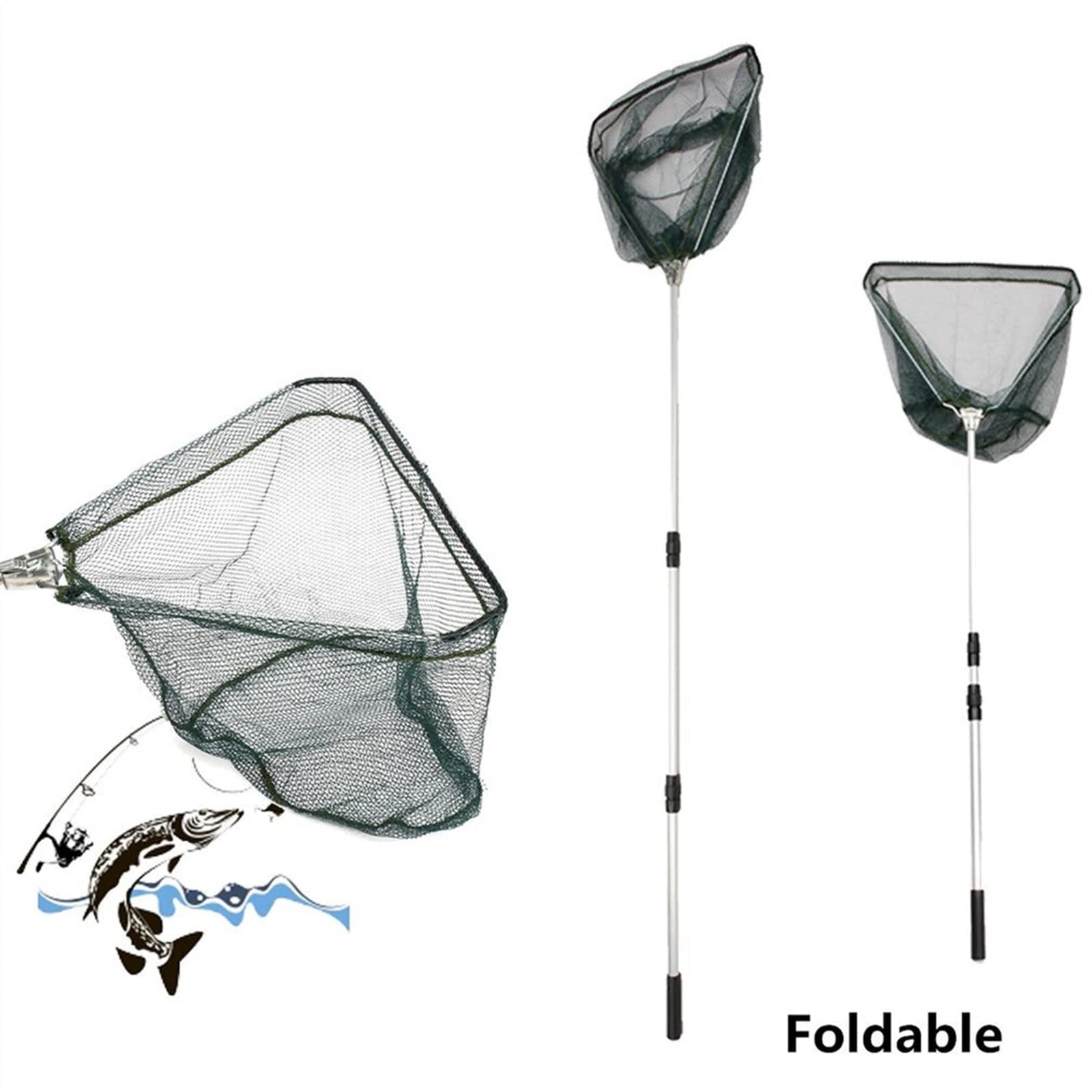 SISWIM Fischkescher 170 cm zusammenklappbare Fischernetze, Aluminiumlegierung, Angelgeräte, kleine Netze, faltbar, Kescher, Stangenguss, Netzwerkfalle Fischnetz