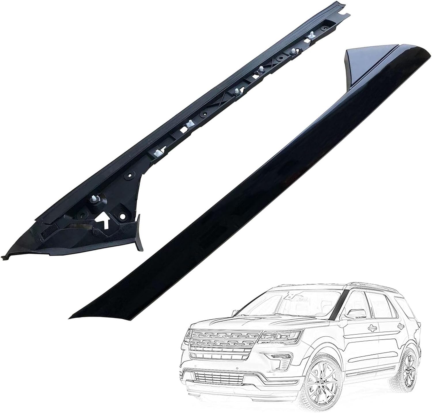 A Pillar Windshield Trim Molding Set - Compatible with 2011-2019 Ford Explorer Replaces BB5Z7803145AA, BB5Z-7803137-AA, BB5Z-7803137-AB, 926-450 (Left Driver Side)