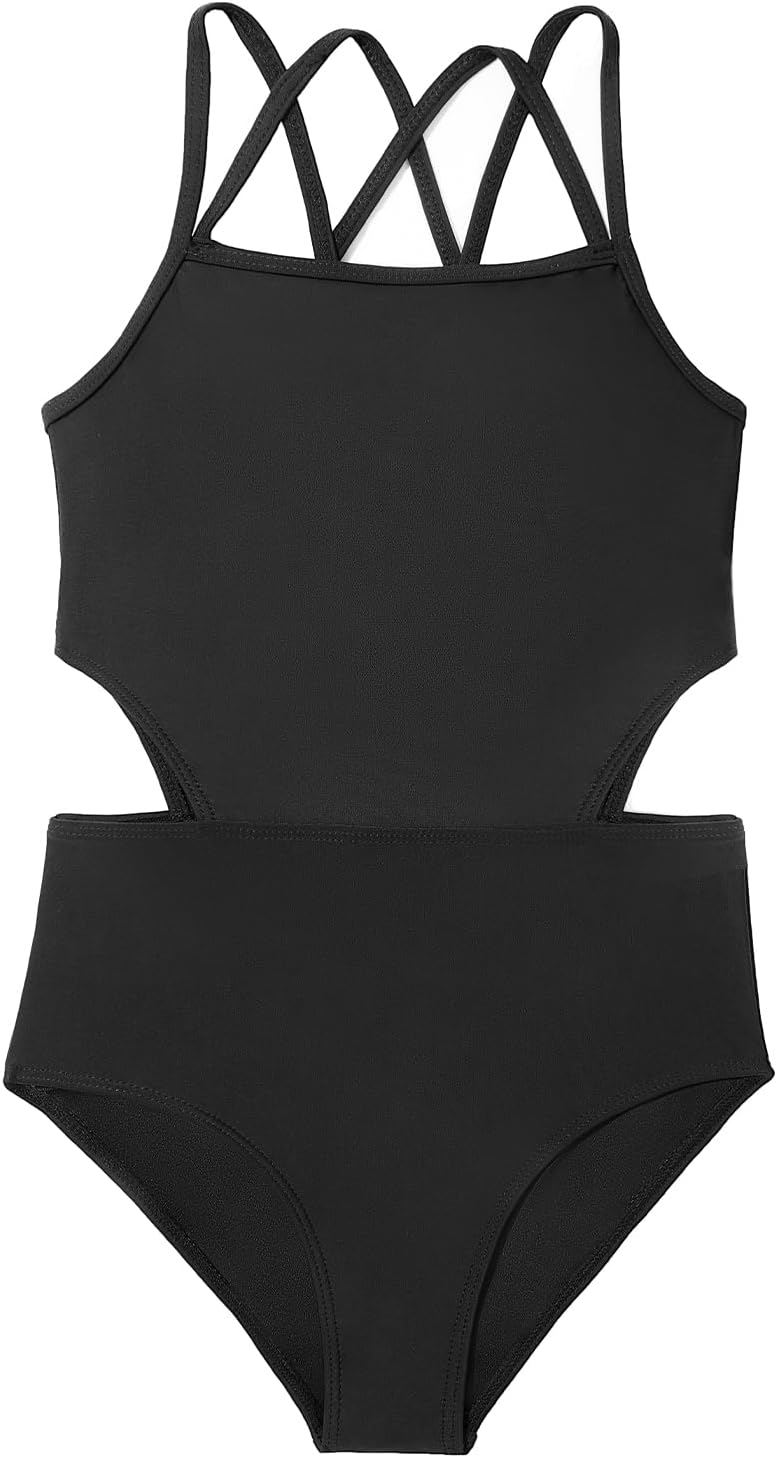 Century Star Girls' One Piece Swimsuits Bathing Suits Teens One Piece Swimwear Cut Out Crossback Sport Teen Kids 10-15 Years