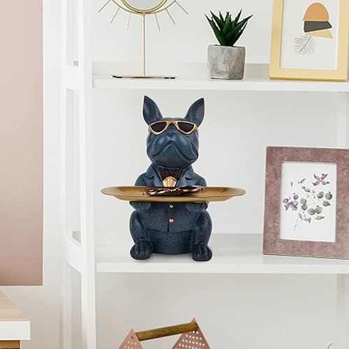 Miniatura 4 de Estatua de bulldog francés, cuenco para llaves para mesa de entrada, bandeja de almacenamiento de estatua de bulldog de resina, decoración de estilo