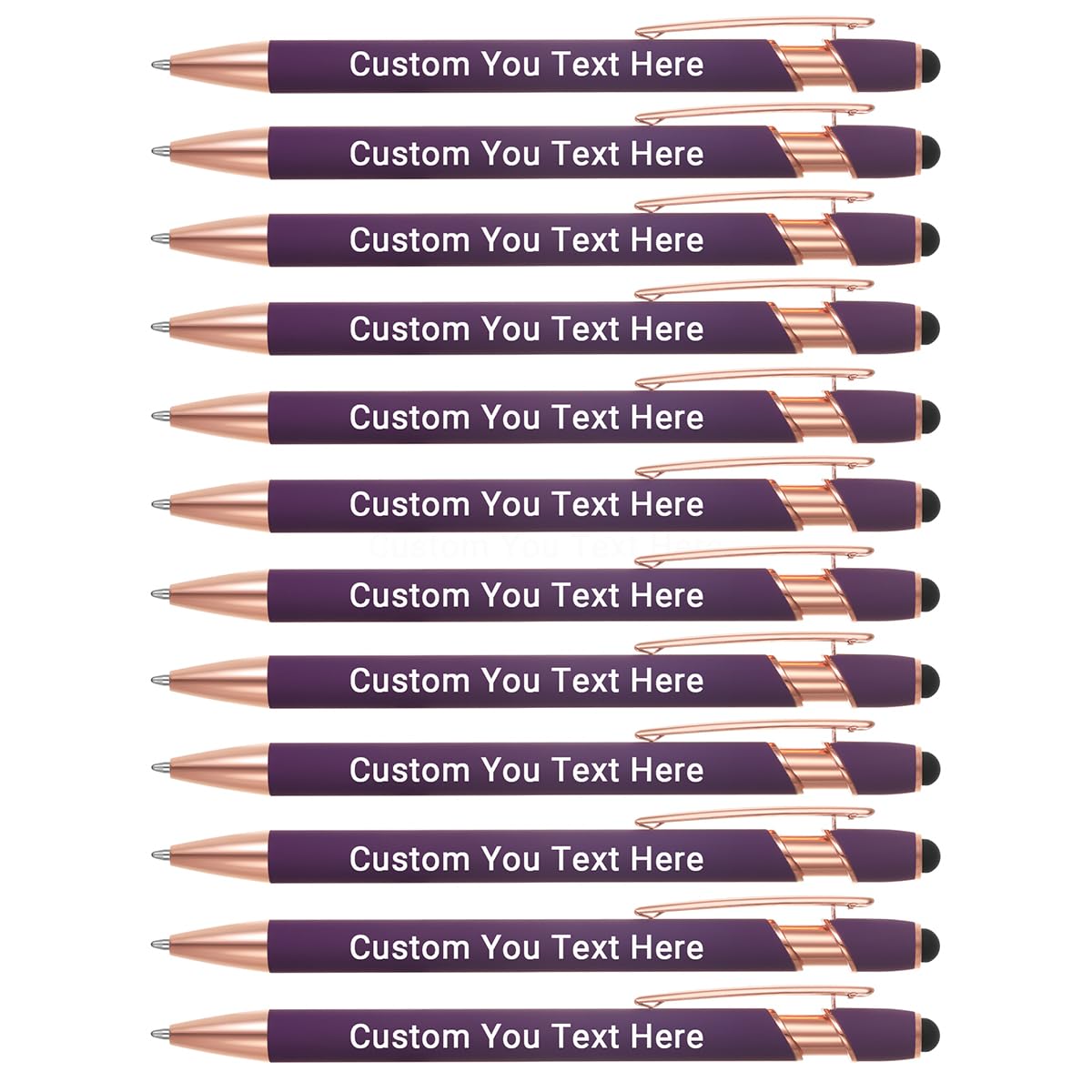 Zoonnis 12 Pcs Personalised Ballpoint Pens with Stylus Tips for Business Personalized Engraved Pen In Bulk for Women Men with Name Text Customised Pen Writing Custom Pen With Black Ink for School — image 1