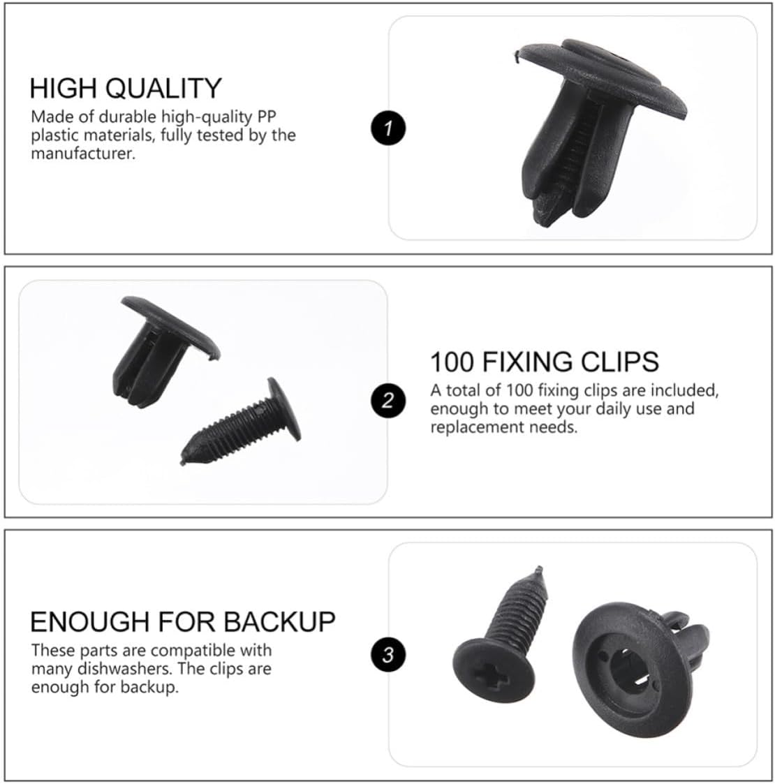 200pcs Retainer Panel Clip PP Replacement Black for Kick Dishwasher