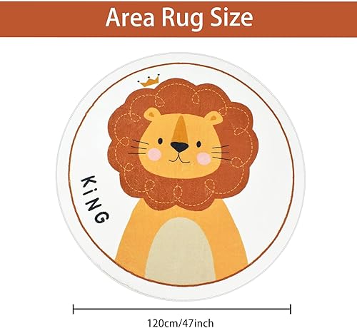 Miniatura 3 de ABREEZE Alfombra de juego de lana sintética para niños, 4 pies, alfombra redonda de animales, alfombra de felpa suave antideslizante para