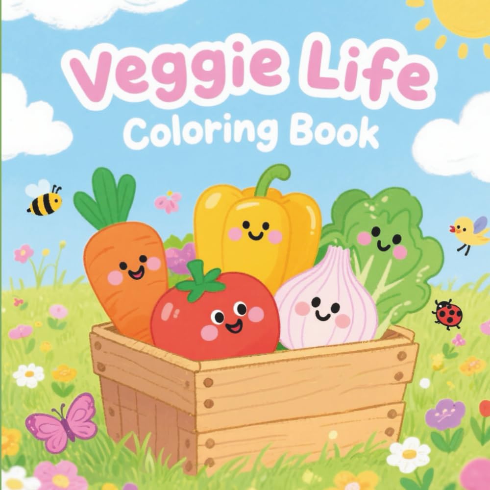 Veggie Life Coloring Book: Whimsical Fruits and Vegetables for Adults and Teens, Relaxing Stress Relief, Creative Fun with Simple and Bold Designs