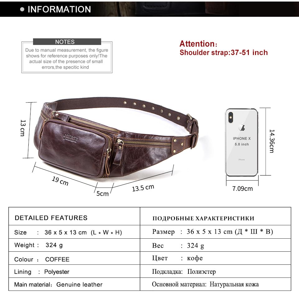 Image of Sam's Design Mens Real Leather Chestbag Zipper Small Crossbody Phone Wallet Holder Bag Waist Pouch Pack for Sport,Spring Out,Travel (Dark Brown)