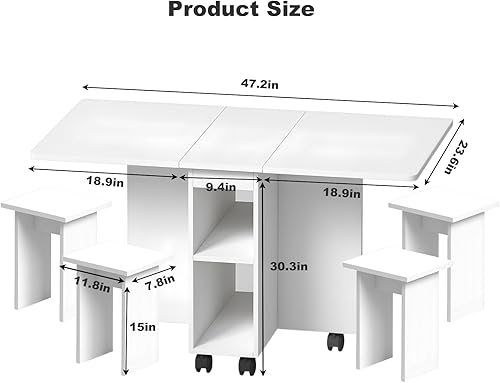 Miniatura 4 de LUMISOL Juego de mesa de comedor plegable para 4, juego de mesa de cocina con 4 sillas, almacenamiento y 6 ruedas, juegos de comedor que ahorran