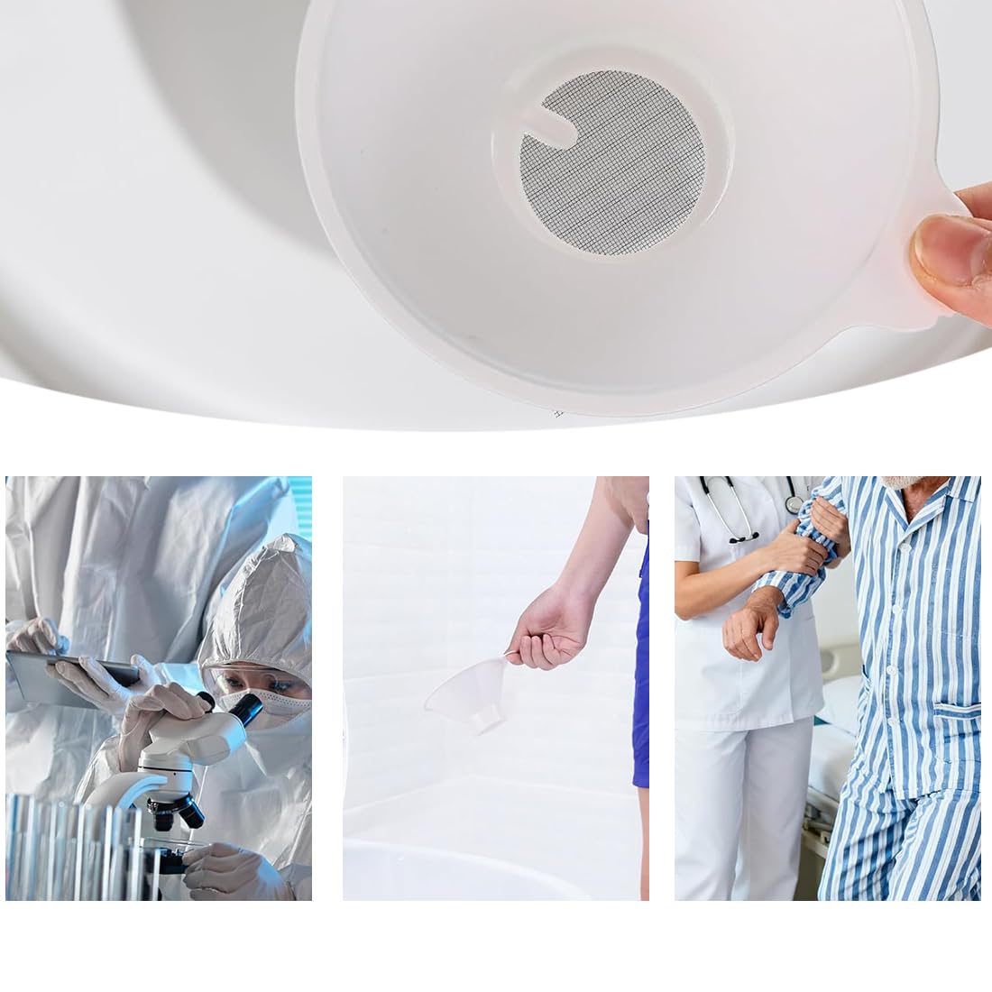 Colino per calcoli renali, 10 pezzi, in plastica, con filtro a rete, filtro per urina, per test di analisi, imbuto di raccolta