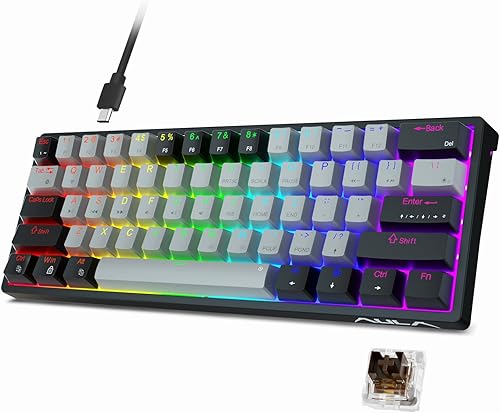 AULA Teclado mecánico para juegos 60 % con cable, 29 teclados intercambiables en caliente personalizados retroiluminados RGB, interruptor marrón,