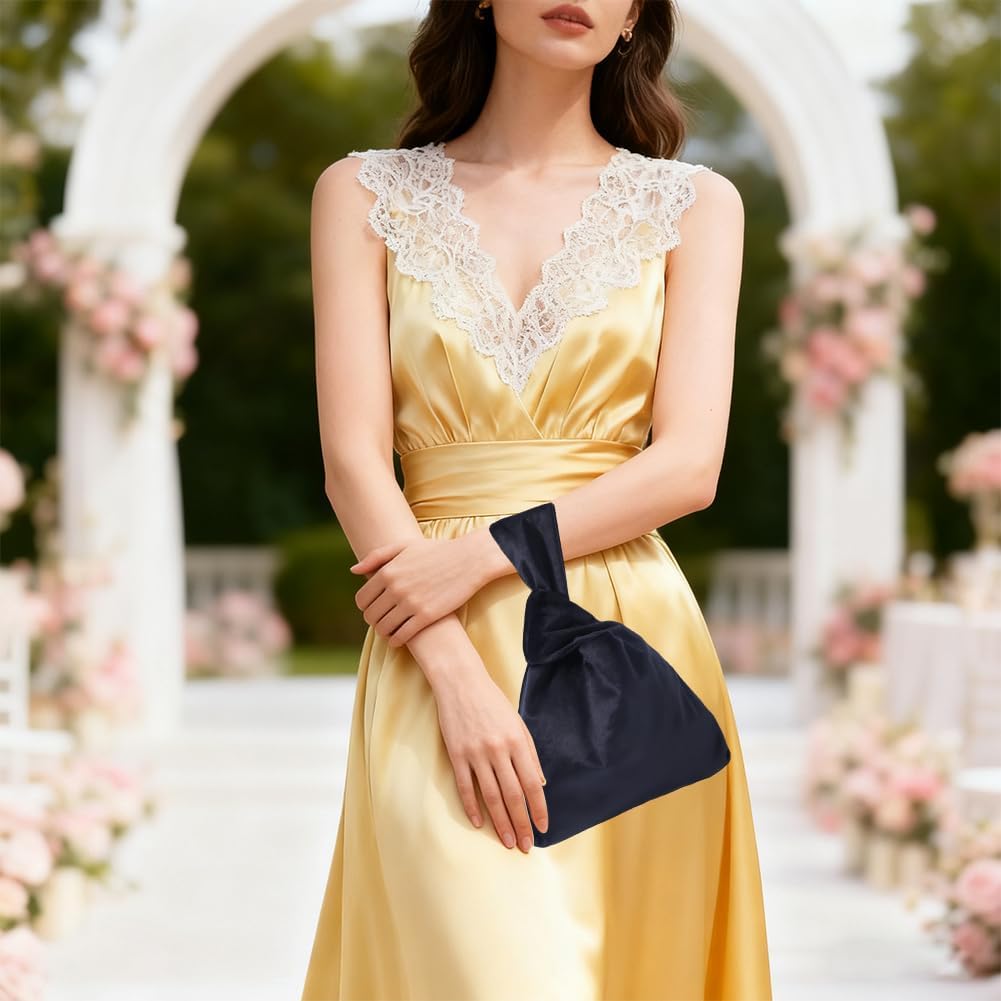 CRASPIRE Wrist Bag Knot Women's Velvet Knot Bag Black Clutch Evening Handbag Mini Purse Small Tote Phone Wallet Cloth Elegant Style Portable Travel Change Storage Wristlets for lipstick keys cards - Image 6