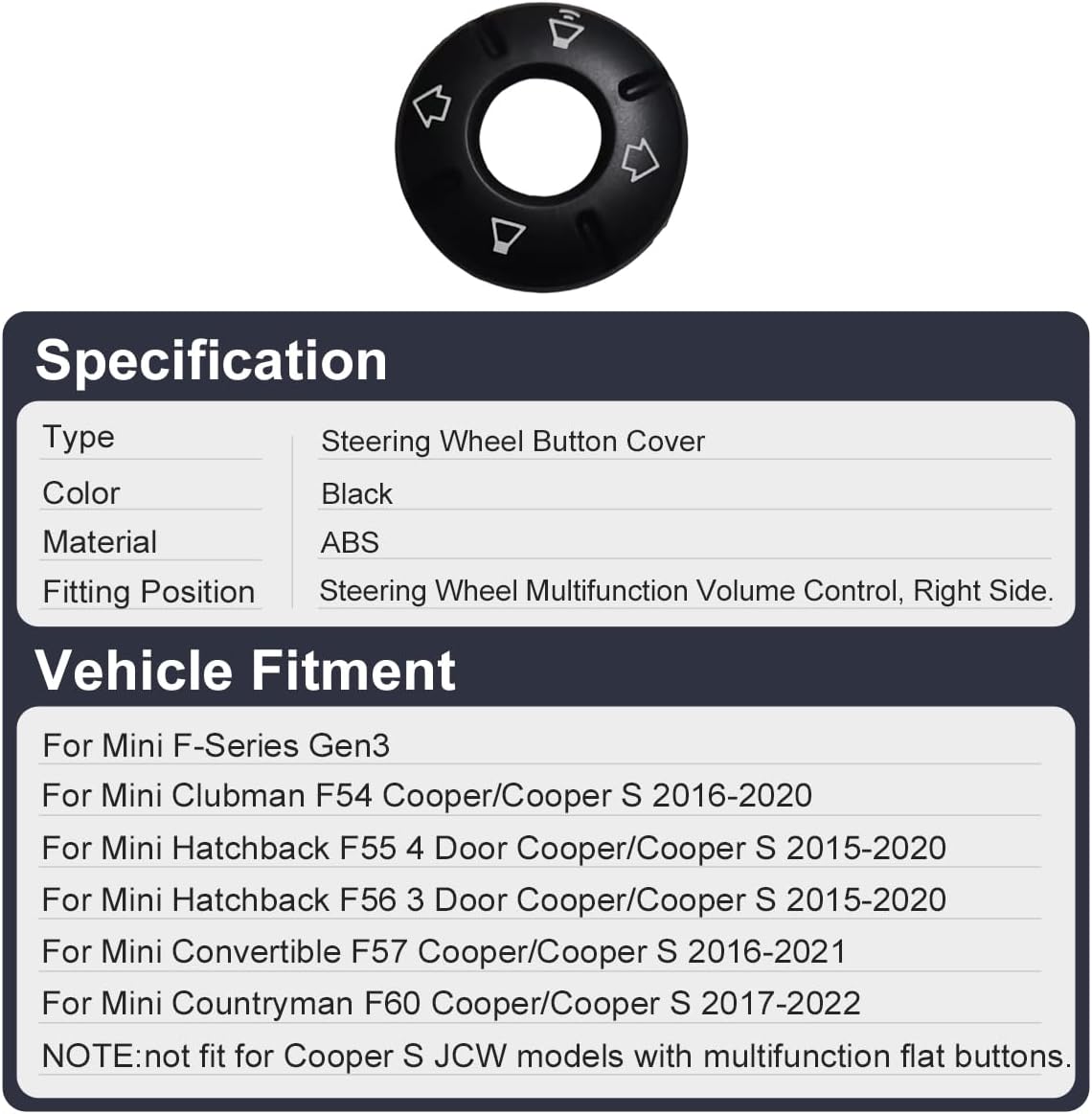 Steering Wheel Multifunction Switch Cruise Control Button Cover fits for Mini Cooper F54 F55 F56 F57 F60 2016-2022 (Cruise Control Button Cover)