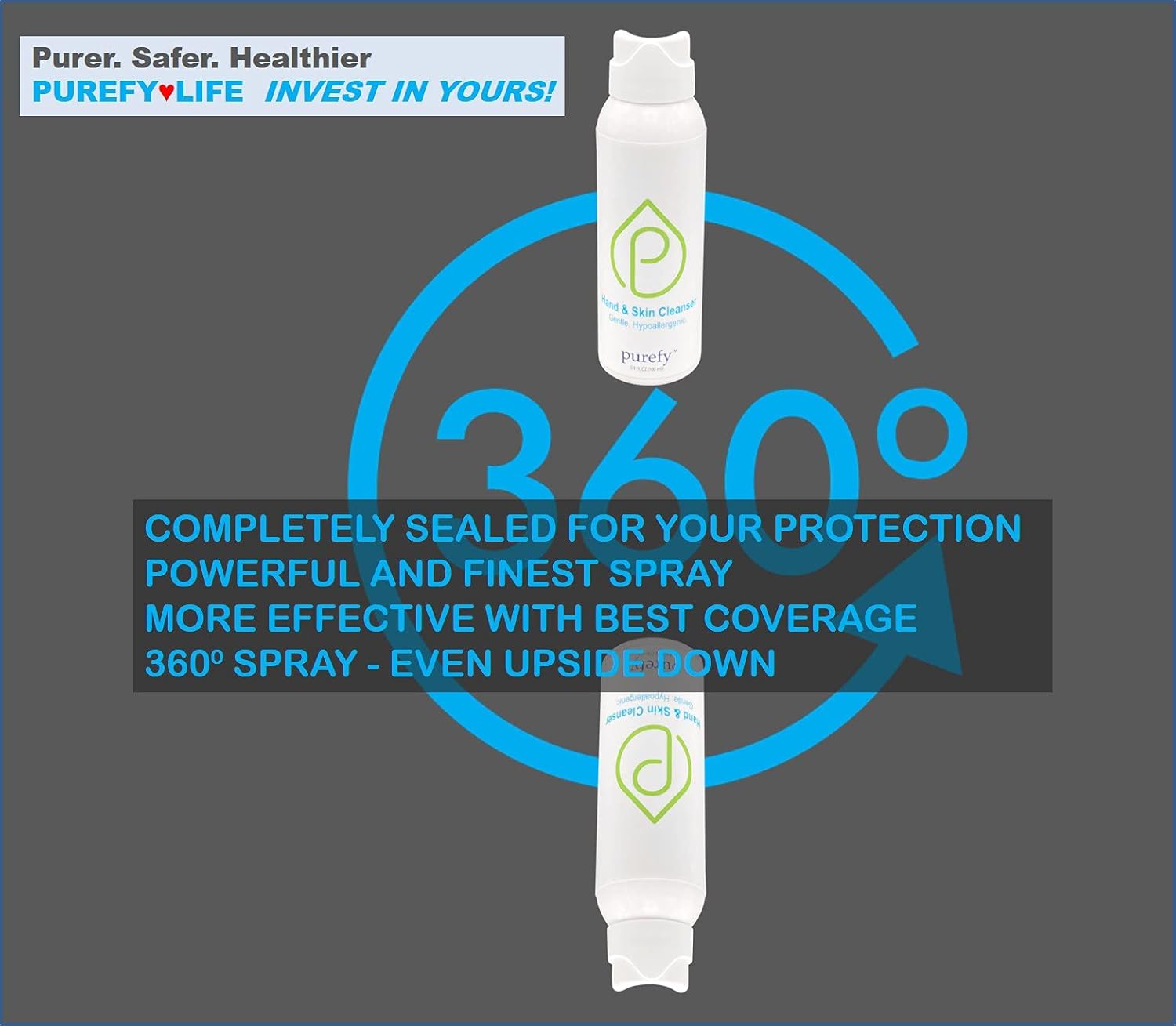 Purefypro Hand and Skin Cleanser (100ml, 3pk) Deep Cleansing Airesol Spray. Hypochlorous Technology. Promotes Natural Defense. Non-irritating. No Residue.