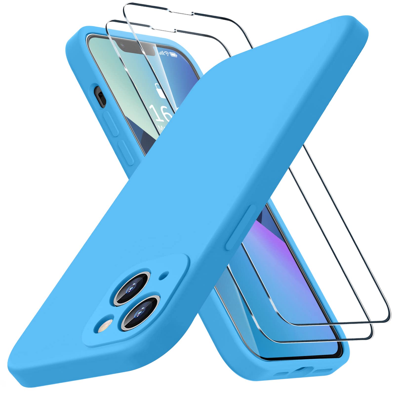 BossKiss Compatible with iPhone 13 Case, Premium Silicone Upgraded [Camera Protection] [2 Screen Protectors] [Soft Anti-Scratch Microfiber Lining] Phone Case for iPhone 13 6.1 inch - Blue