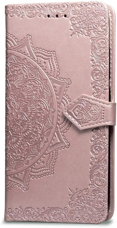 3C Collection iPhone X Wallet Case with Card Holder, iPhone Xs Case Cover Mandala Pink Flip Faux Leather Wallet Case with Magnetic Wrist Strap for iPhone X and iPhone Xs Design