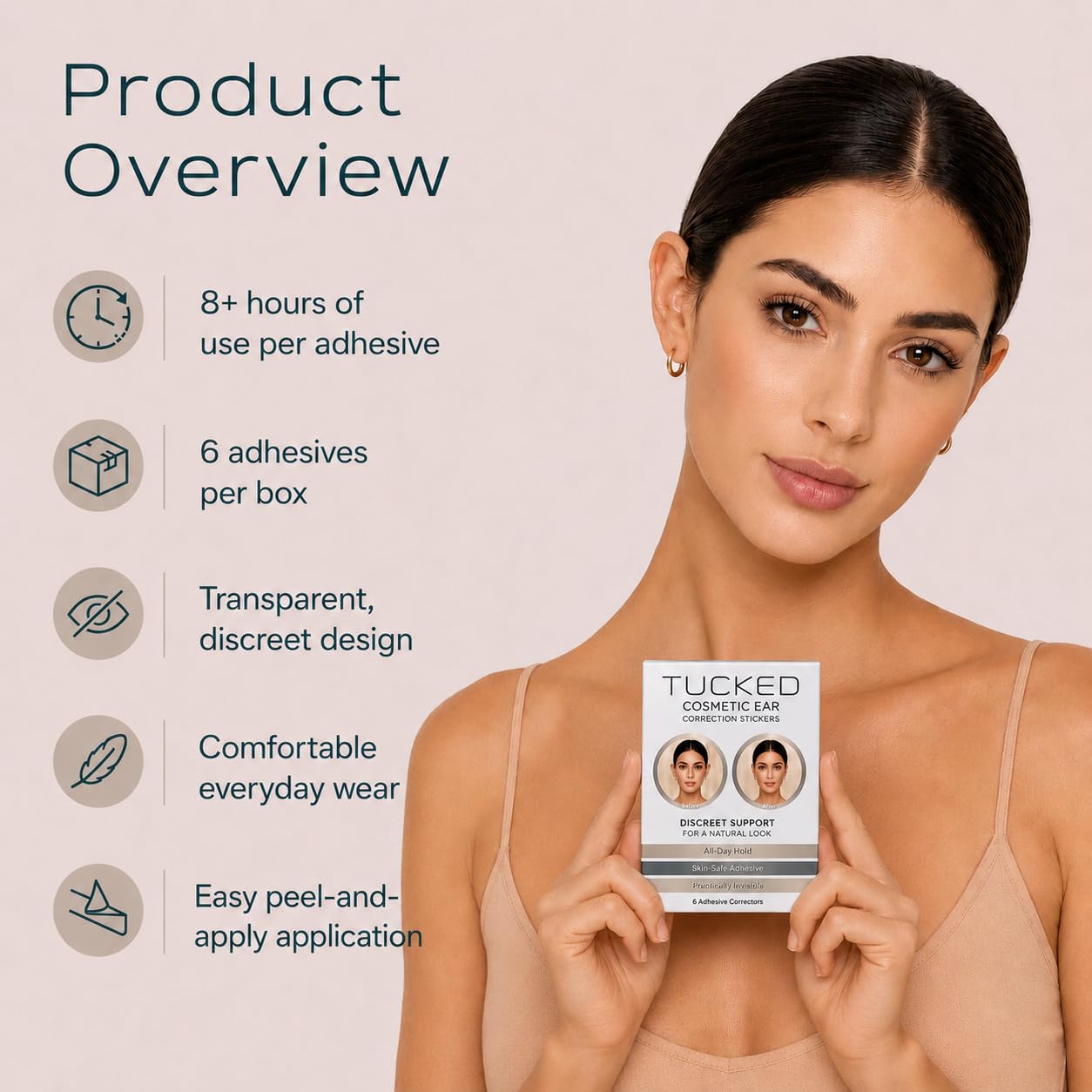 Cosmetic Ear Tape - 6 Piece Adhesive Invisible Non Surgical Ear Tapers | Protruding Ear Corrector Tape - Discreet Support for Pinning without Surgery