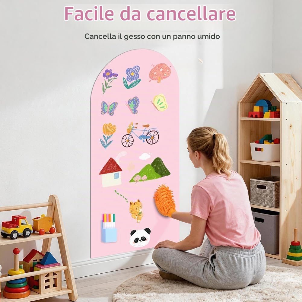 DiULi Lavagna Magnetica da Parete 44.5 x 100 cm, Autoadesiva Lavagna Cancellabile per Bambini con Gessetti, Pannello Decorativo Parete per Cameretta dei Bambini, Scuola, Ufficio(Rosa)