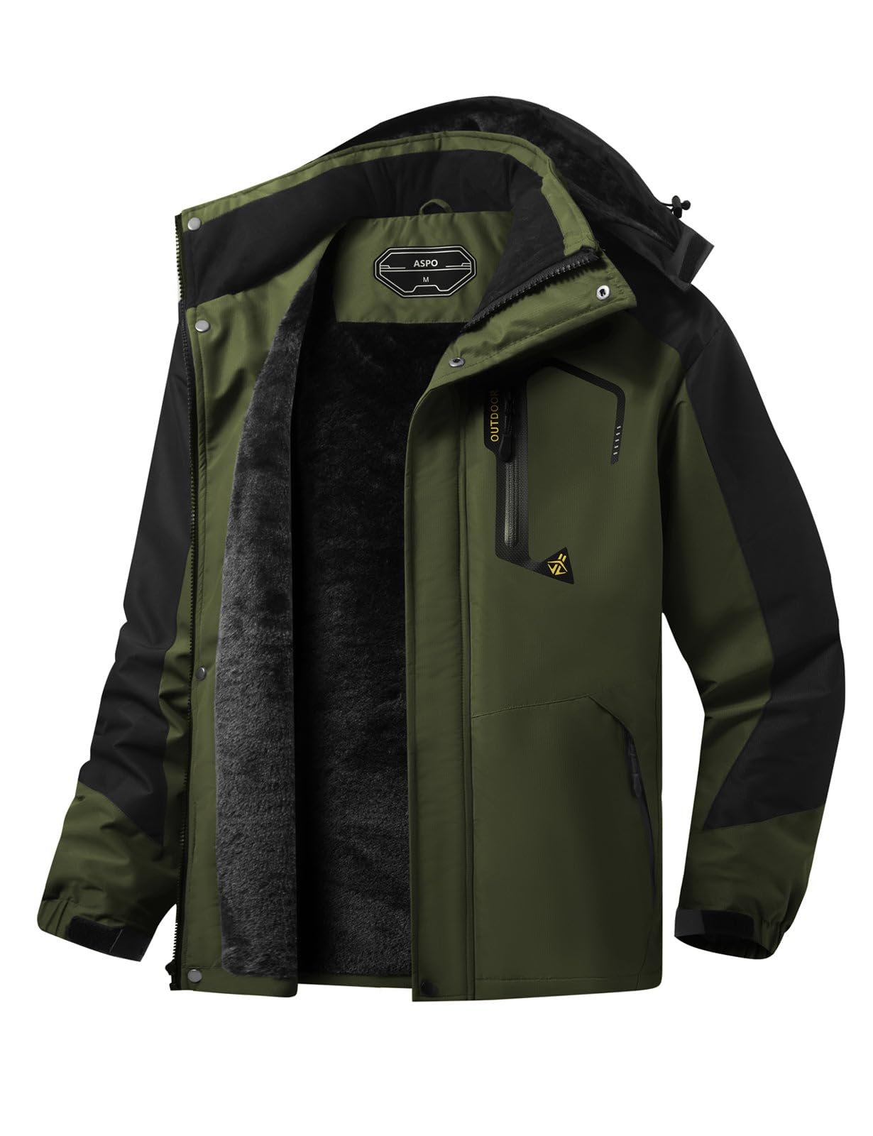 ASPO Mens Waterproof Ski Jacket Winter Warm Snow Coat Fleece lined Snowboard Hooded Mountain Windbreaker Raincoat Hiking