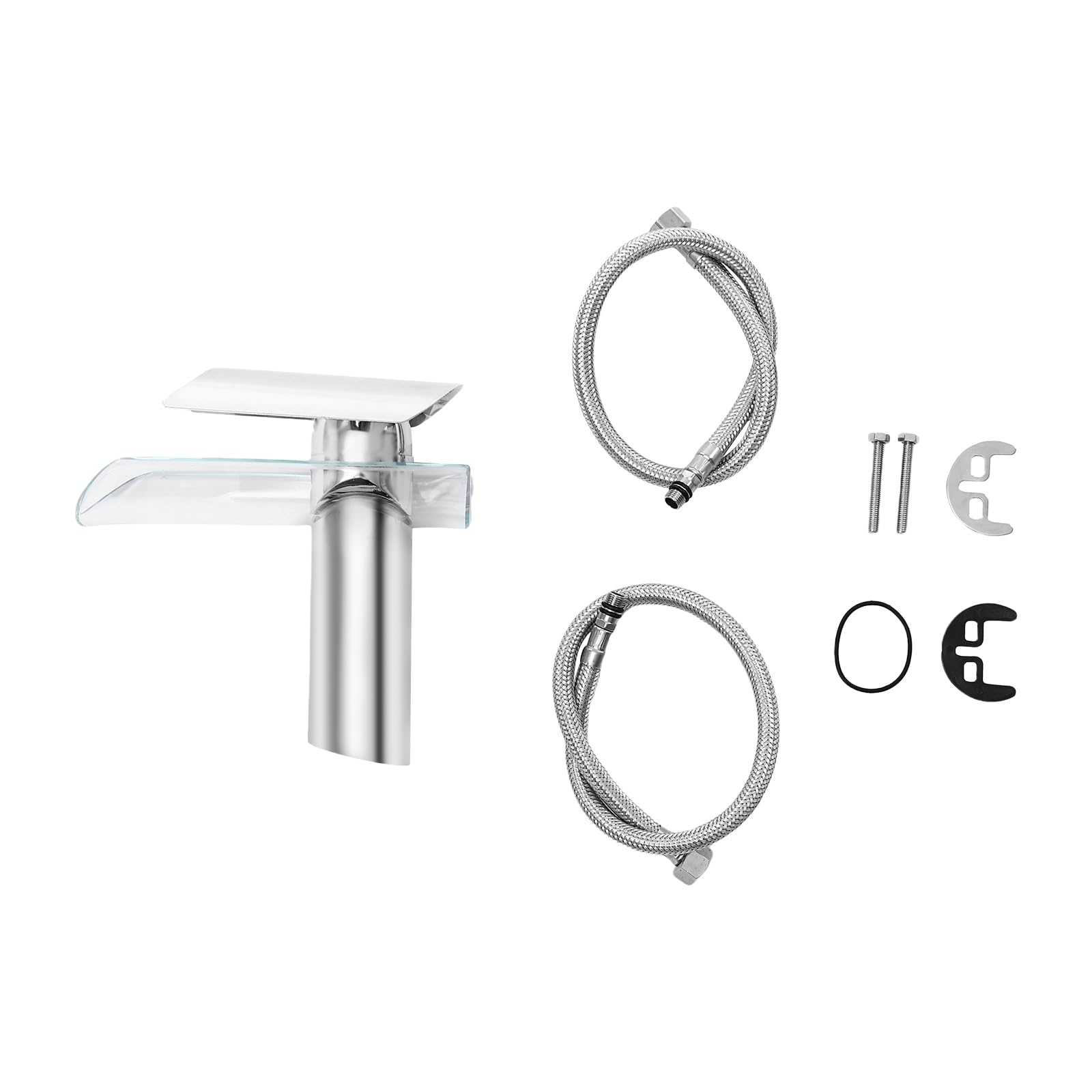 Robinet moderne cascade mitigeur de lavabo monocommande robinet de salle de bain en acier inoxydable mitigeur de lavabo pour salle de bain, argent