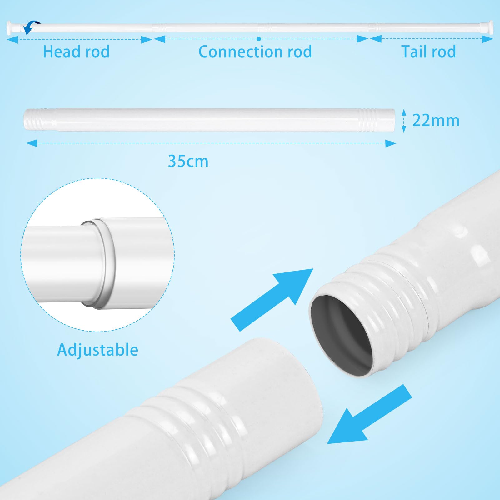 No Drill Adjustable Shower Rail, Stainless Steel Tension Curtain Rod 71-165cm (28-65") - Image 2