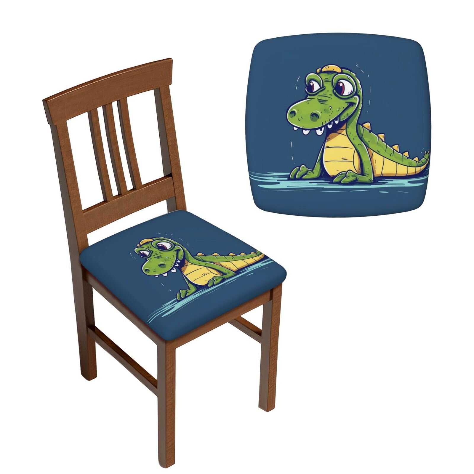 NONHAI 6PCS Dining Chair Seat Covers Set Cartoon Crocodile Stretch Removable Chairs Covers Washable Seat Cushion Slipcovers Protector for Dining Room Kitchen Chairs