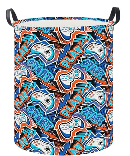 Image of 19.7 inch Laundry Basket,Dirty Clothes Hamper,Waterproof Storage Bin,Room Decor,Gift Baskets,Nursery Hamper(Game)