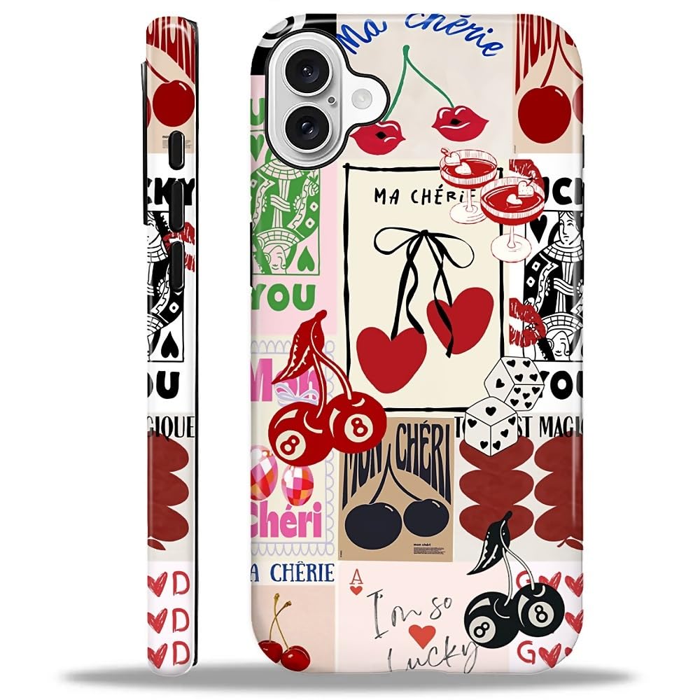 DAIZAG Case for iPhone 16,Lovely Phone Case for Girls Women,Scratch Resistant Shockproof Protective Cover-Lucky Cherry Heart