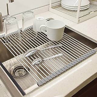 VEEAPE Dish Drying Rack, Roll Up Stainless Steel Dishes Rack Drying Holder, Foldable