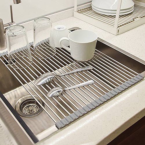 VEEAPE Dish Drying Rack, Roll Up Stainless Steel Dishes Rack Drying Holder, Foldable