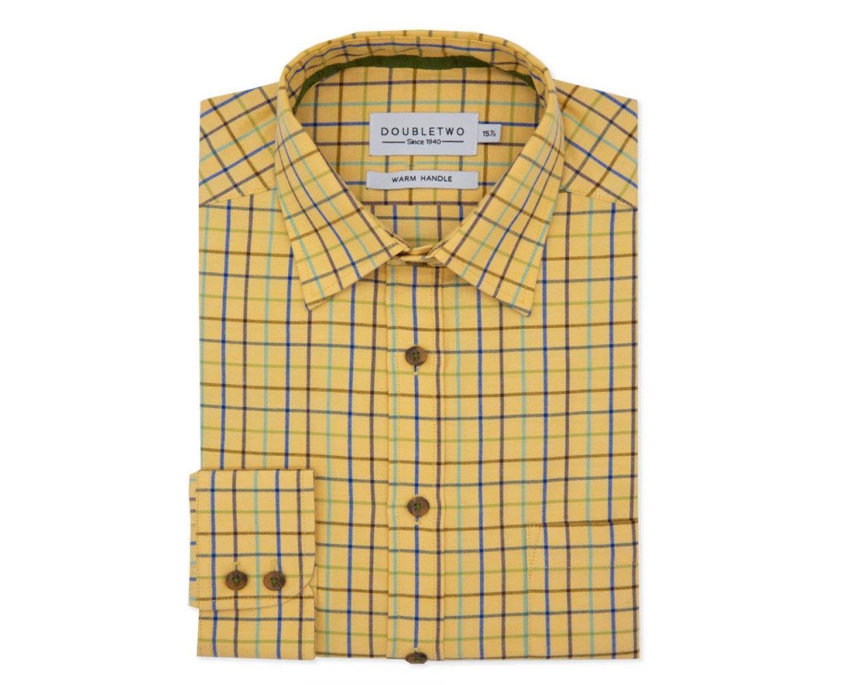 Double TWO Men's Tattersall Check Classic Shirts Outdoor Country Style Long Sleeve Shirt - Colour Mustard, Neck 15" Inches