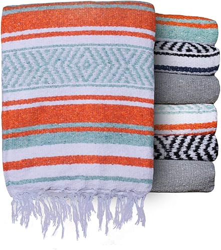 BodyForge auténtica manta de yoga mexicana falsa (naranjaverde azuladoblanco)