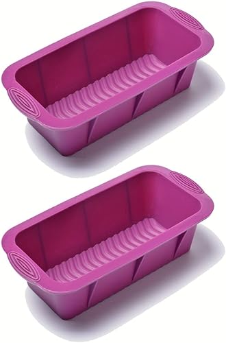 Miniatura 2 de PRESS Molde rectangular de silicona para tartas 8 15 "x 4" 2-Pack, libre de BPA, bandeja para hornear morada, resistente a 440  F, apto para