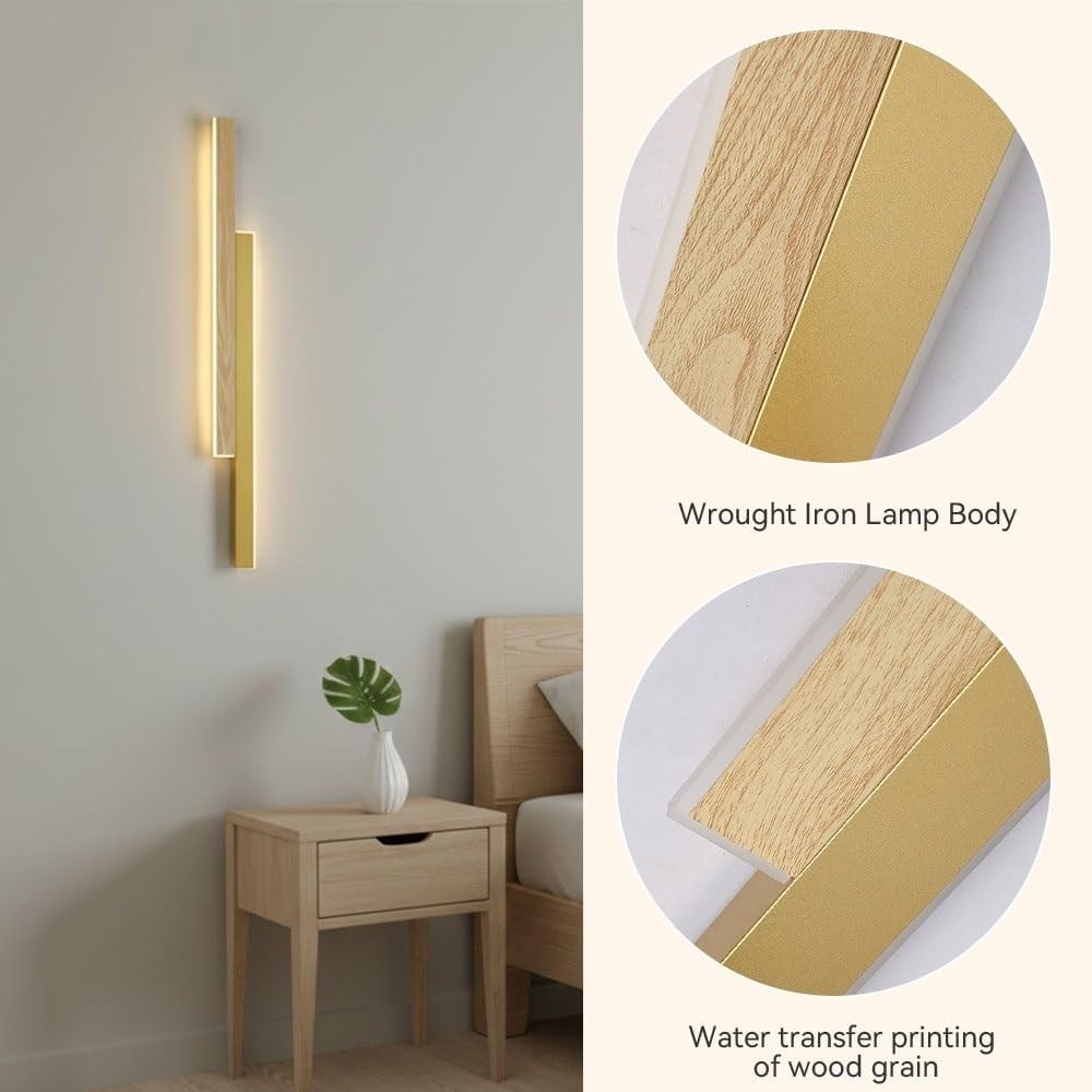 Minimalist LED Wall Sconce,Long Wood Grain & Acrylic Strip Wall Light Fixture, Nordic Aesthetic Linear Wall Lamp for Bedroom Bedside, Hallway, Corridor, and Staircase Decor Parlor(Small)